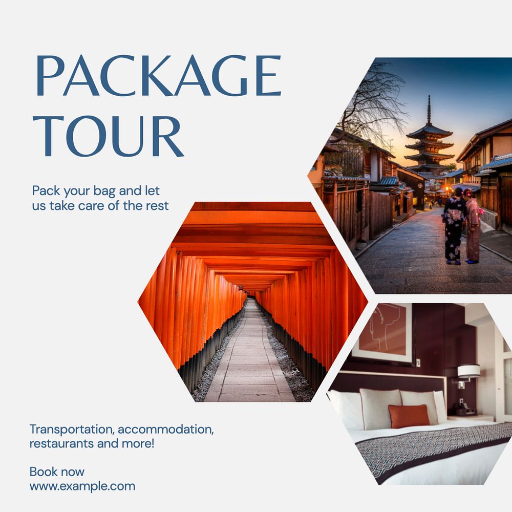 Package tour Instagram post template, editable text