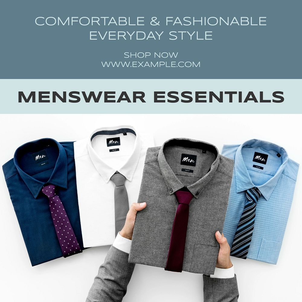 Men's wear essentials Instagram post template, editable text