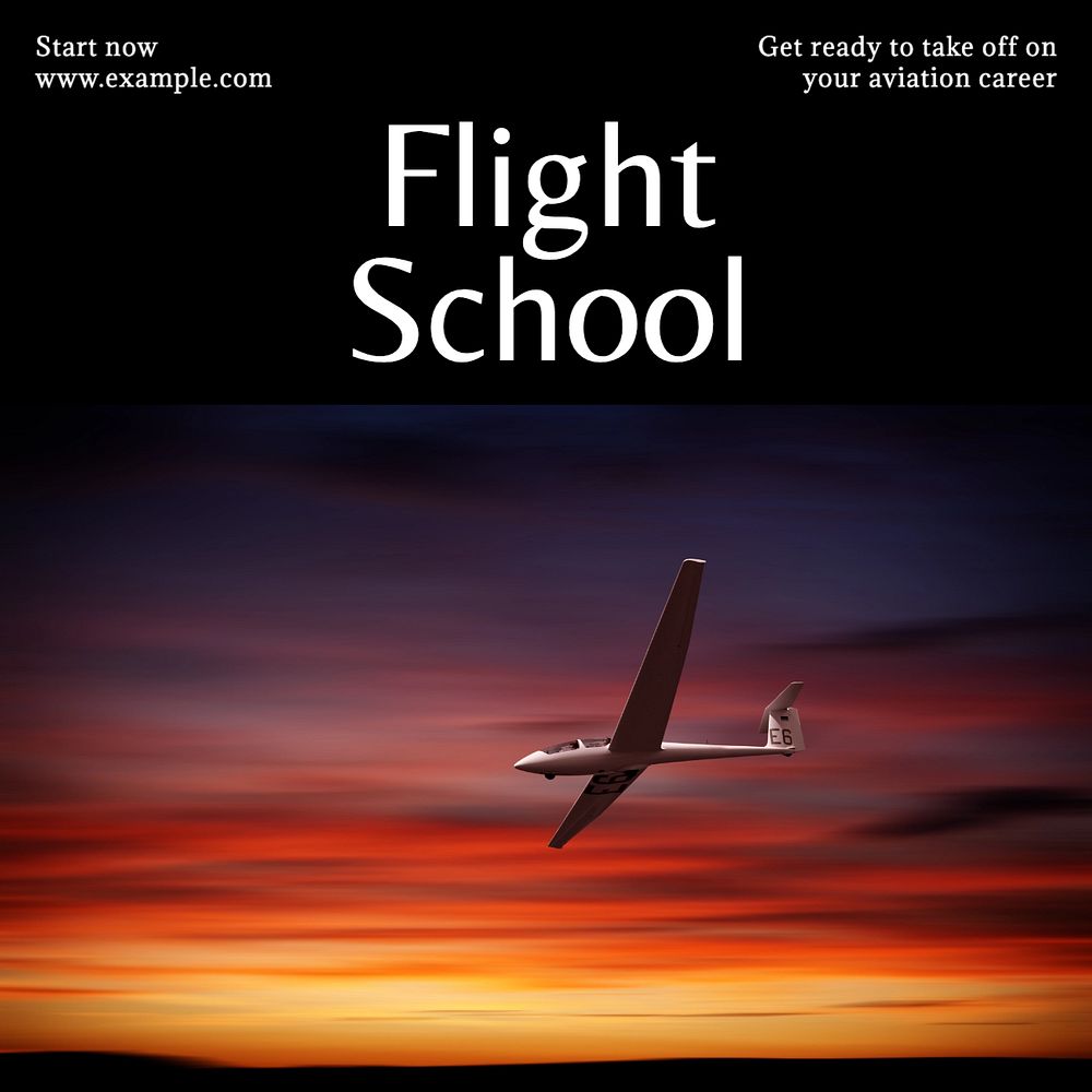 Flight school Instagram post template, editable text