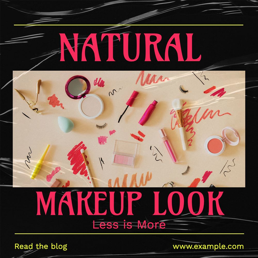 Natural makeup look Instagram post template, editable text