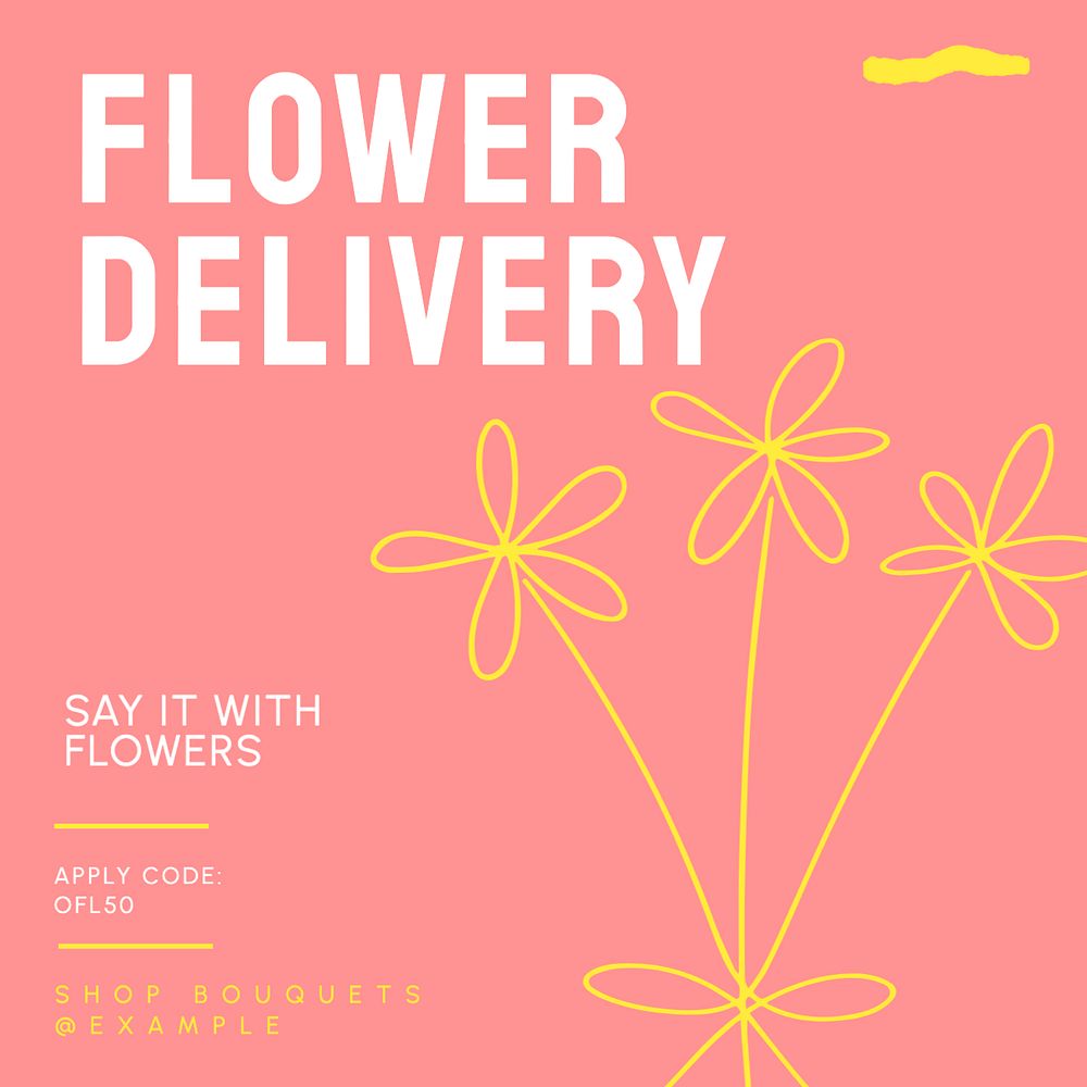 Flower delivery Instagram post template, editable text