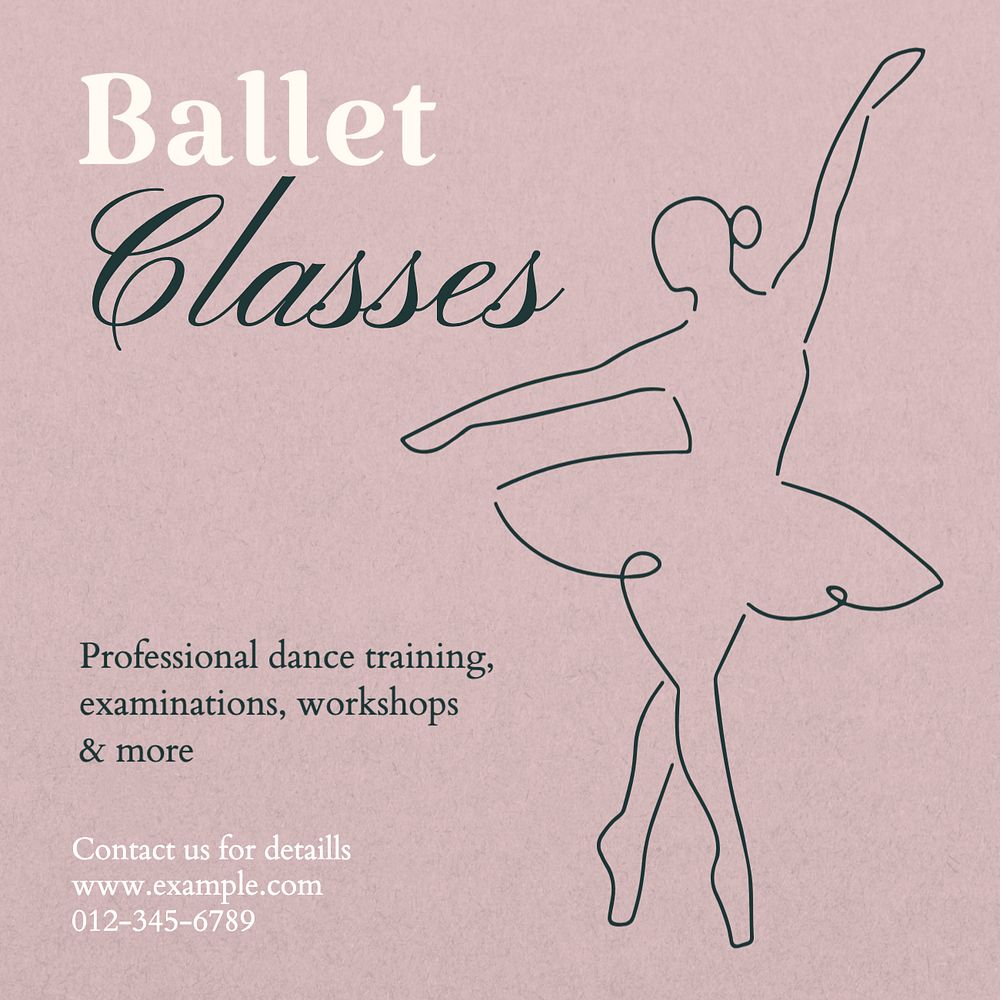 Ballet classes Instagram post template, editable text