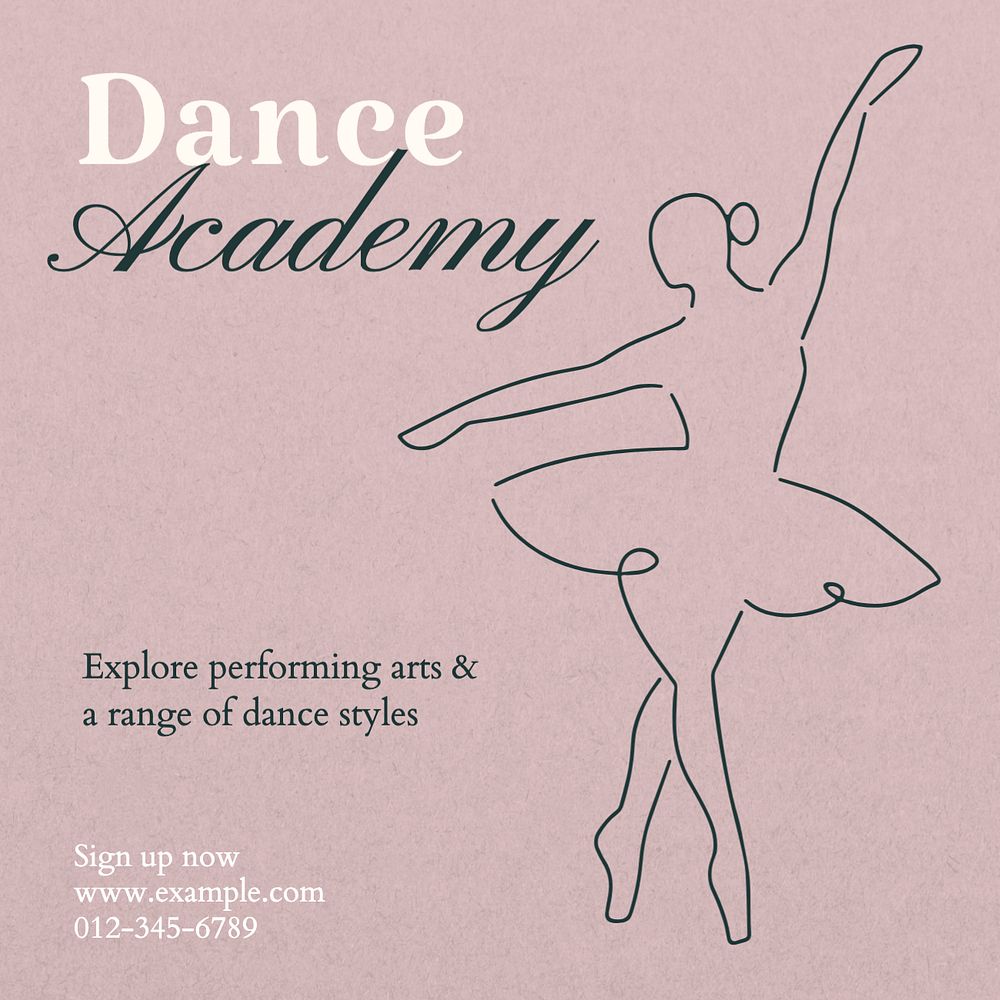 Dance academy Instagram post template, editable text