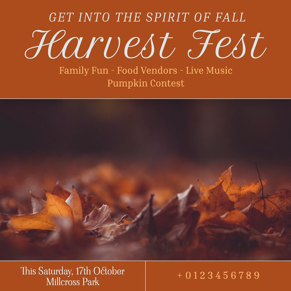 Harvest fest Instagram post template, editable text