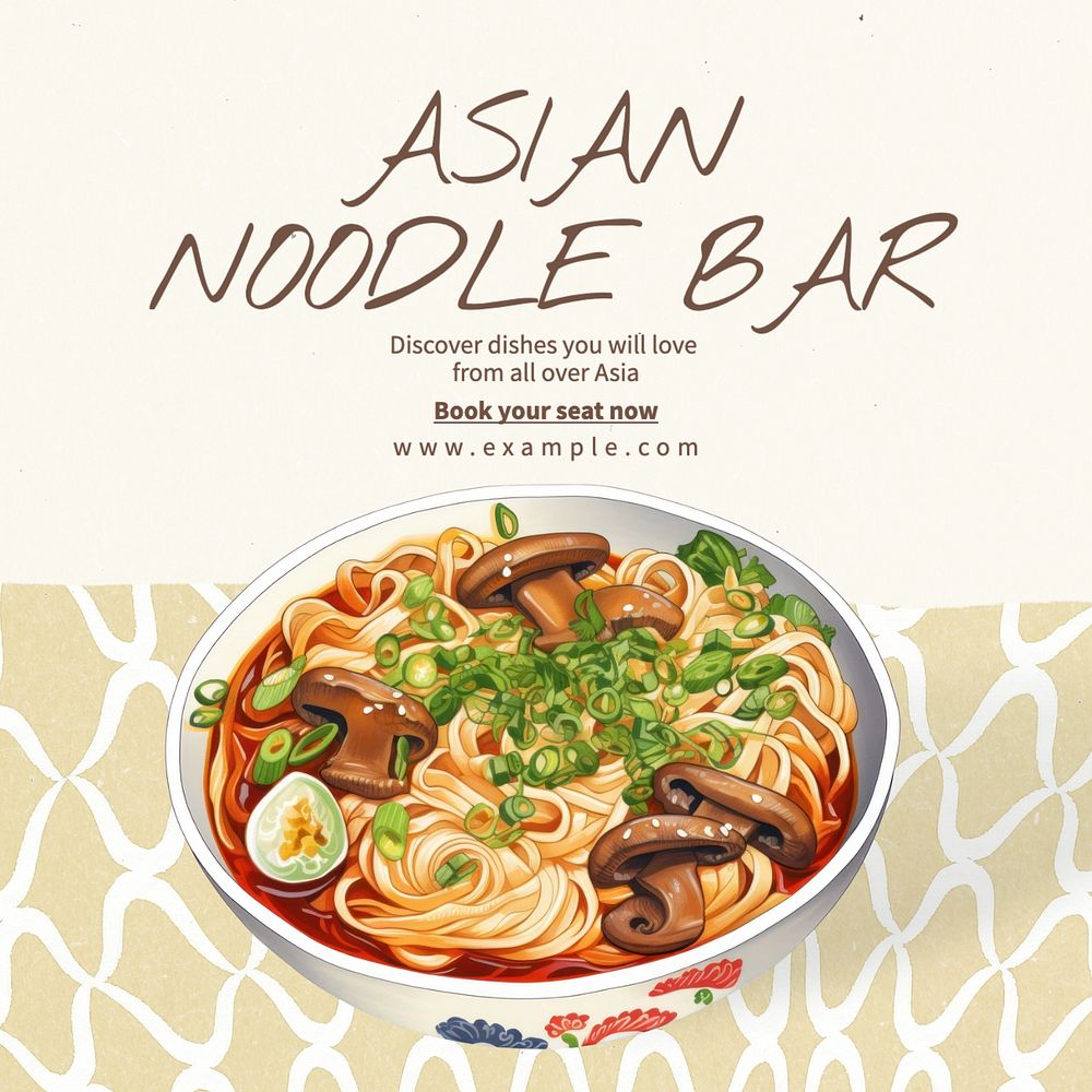 Asian noodle bar Instagram post template, editable text