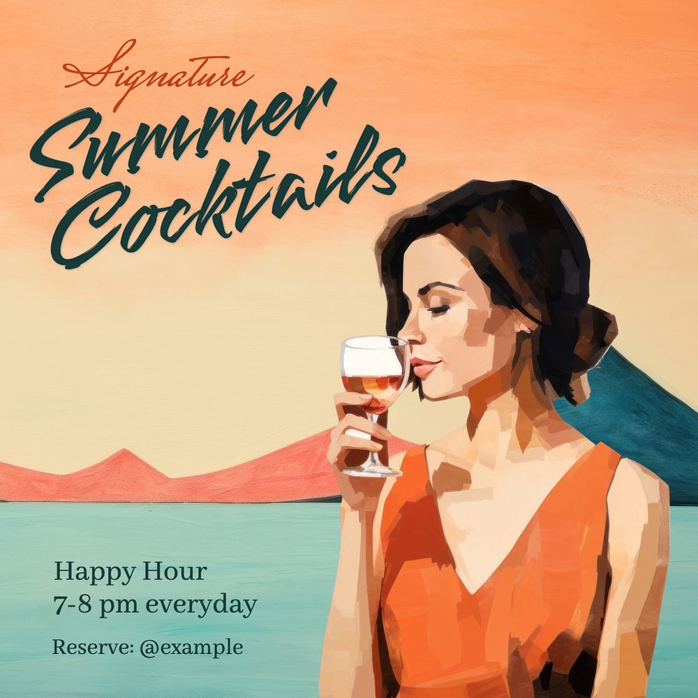 Summer cocktails Instagram post template, editable text