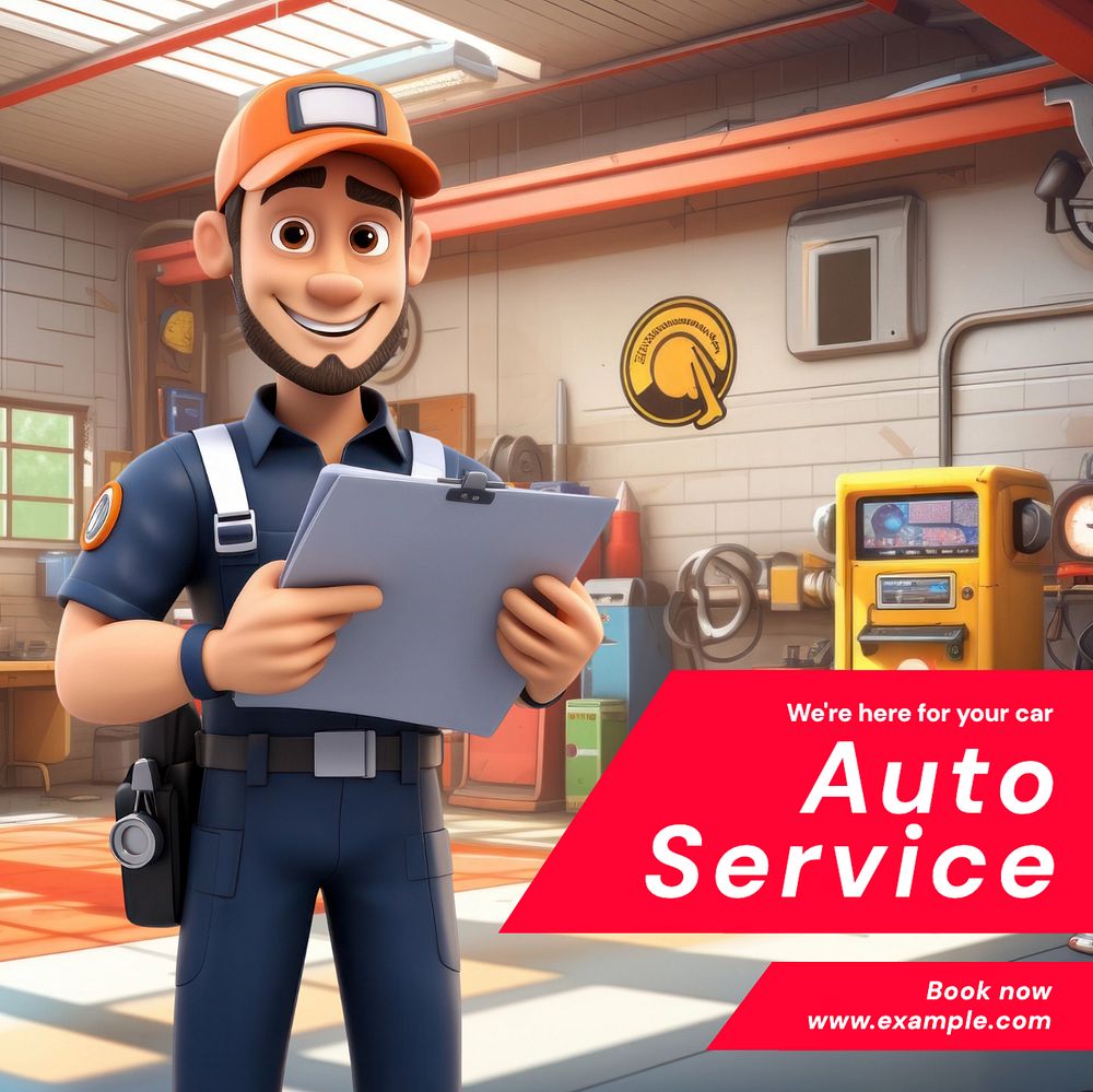 Auto service Instagram post template, editable text