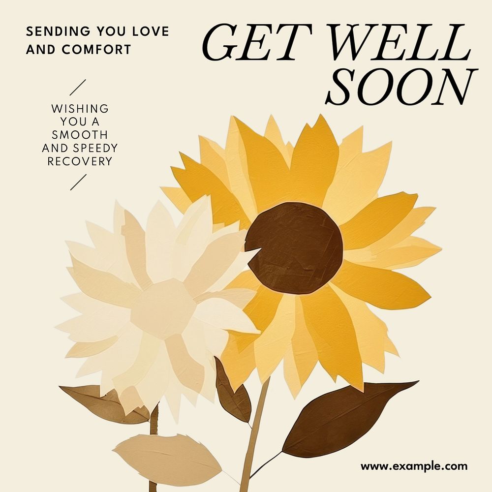 Get well soon Instagram post template, editable text