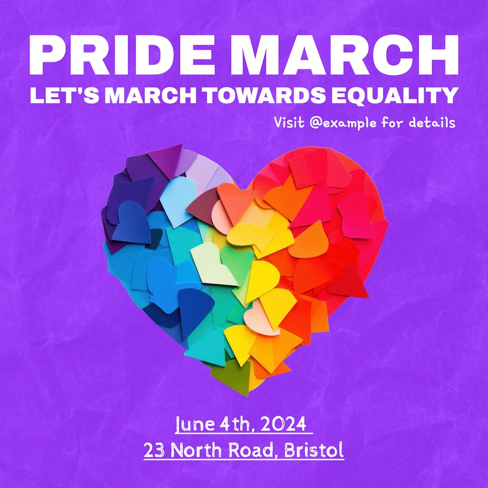 Pride march Instagram post template, editable text