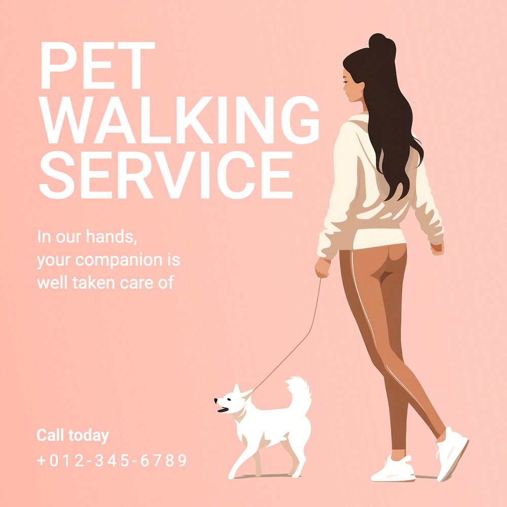 Pet walking service Instagram post template, editable text