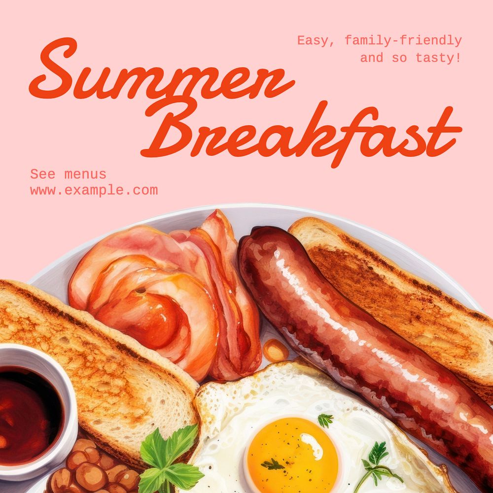 Summer breakfast Instagram post template, editable text