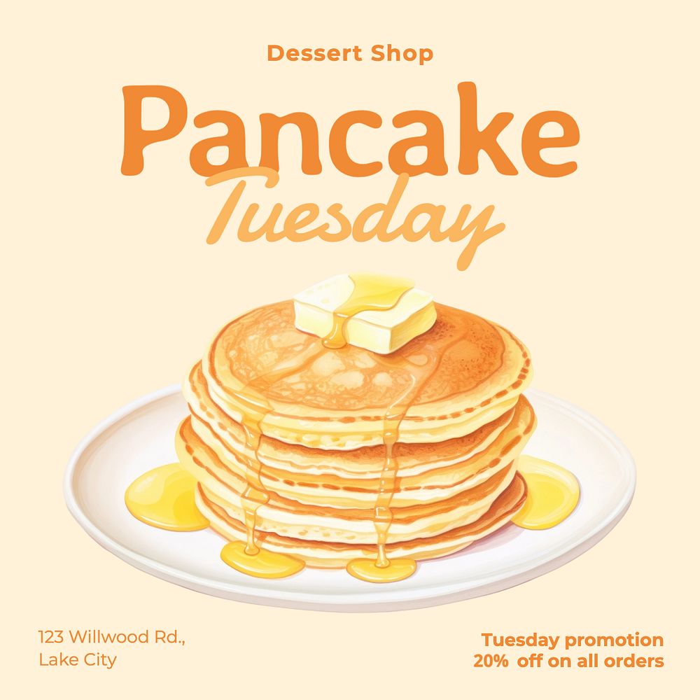 Pancake Tuesday Instagram post template, editable text