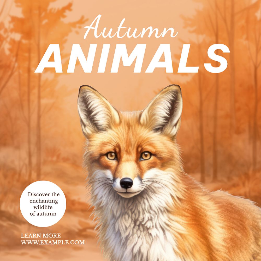 Autumn animals Instagram post template, editable text