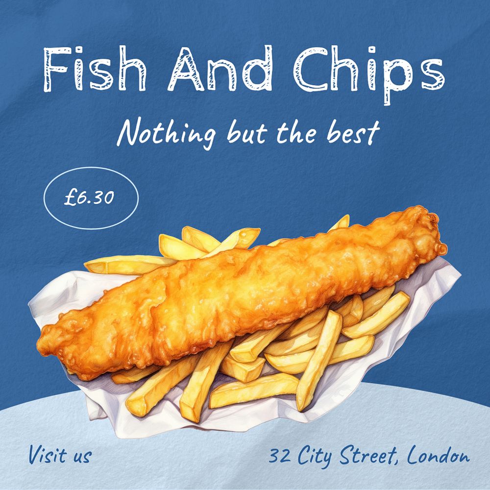 Fish and chips Instagram post template, editable text