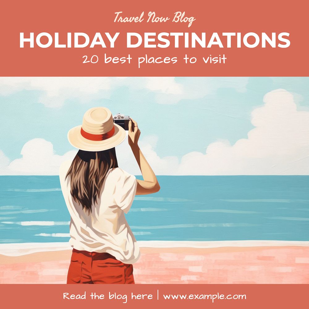 Holiday destinations Instagram post template, editable text