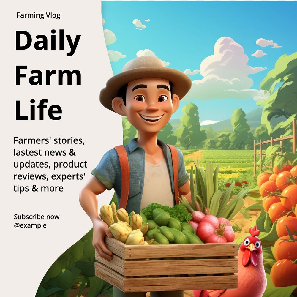 Farming vlog Instagram post template, editable text