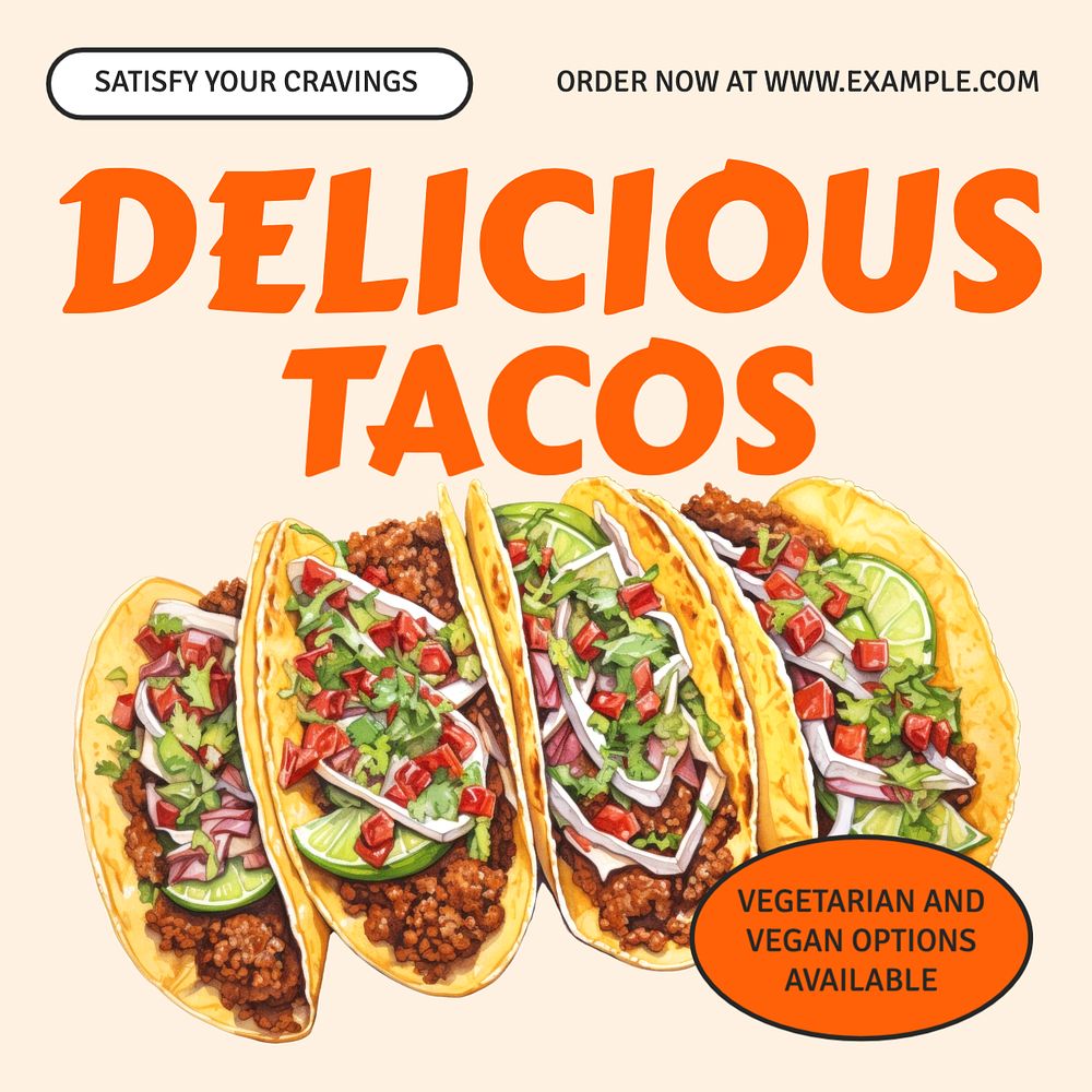 Delicious tacos Instagram post template, editable text