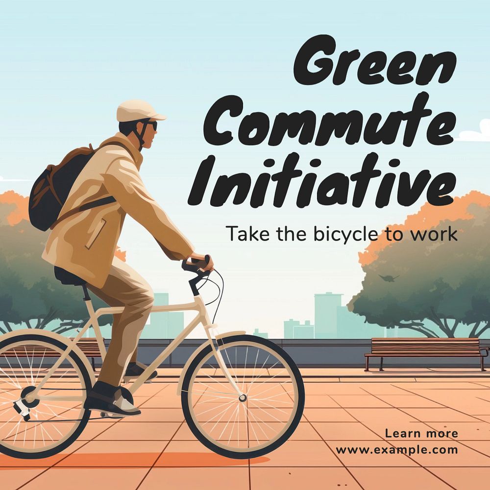 Green commute initiative Instagram post template, editable text