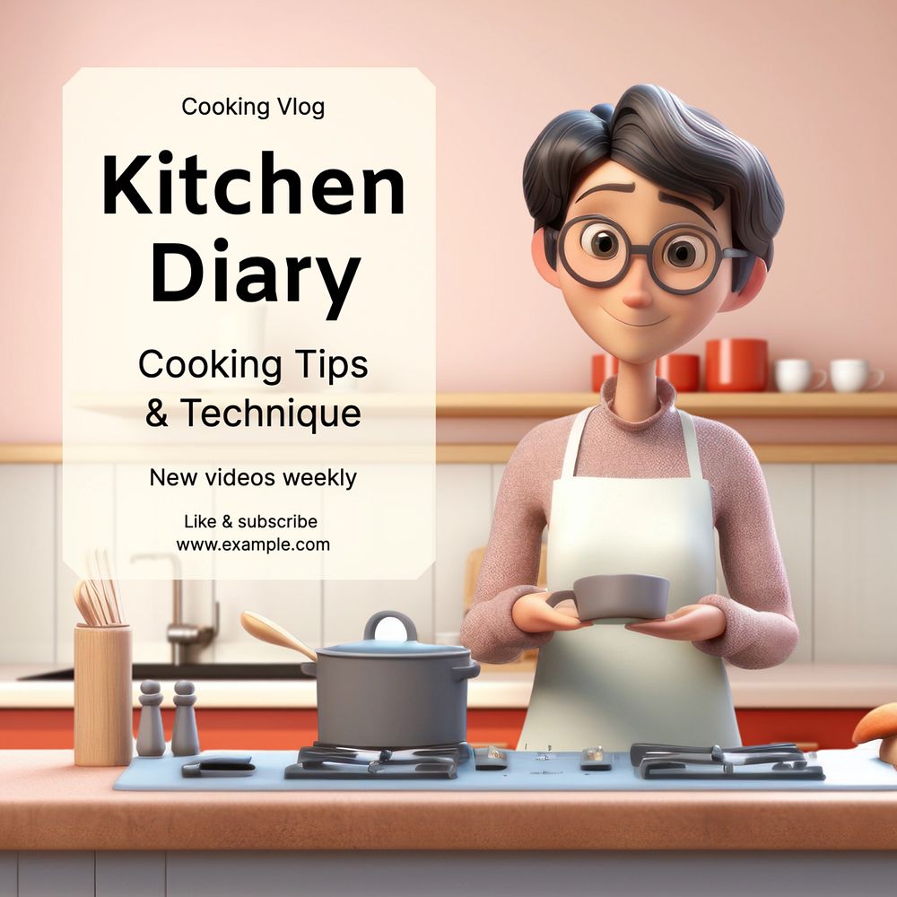 Kitchen diary Instagram post template, editable text