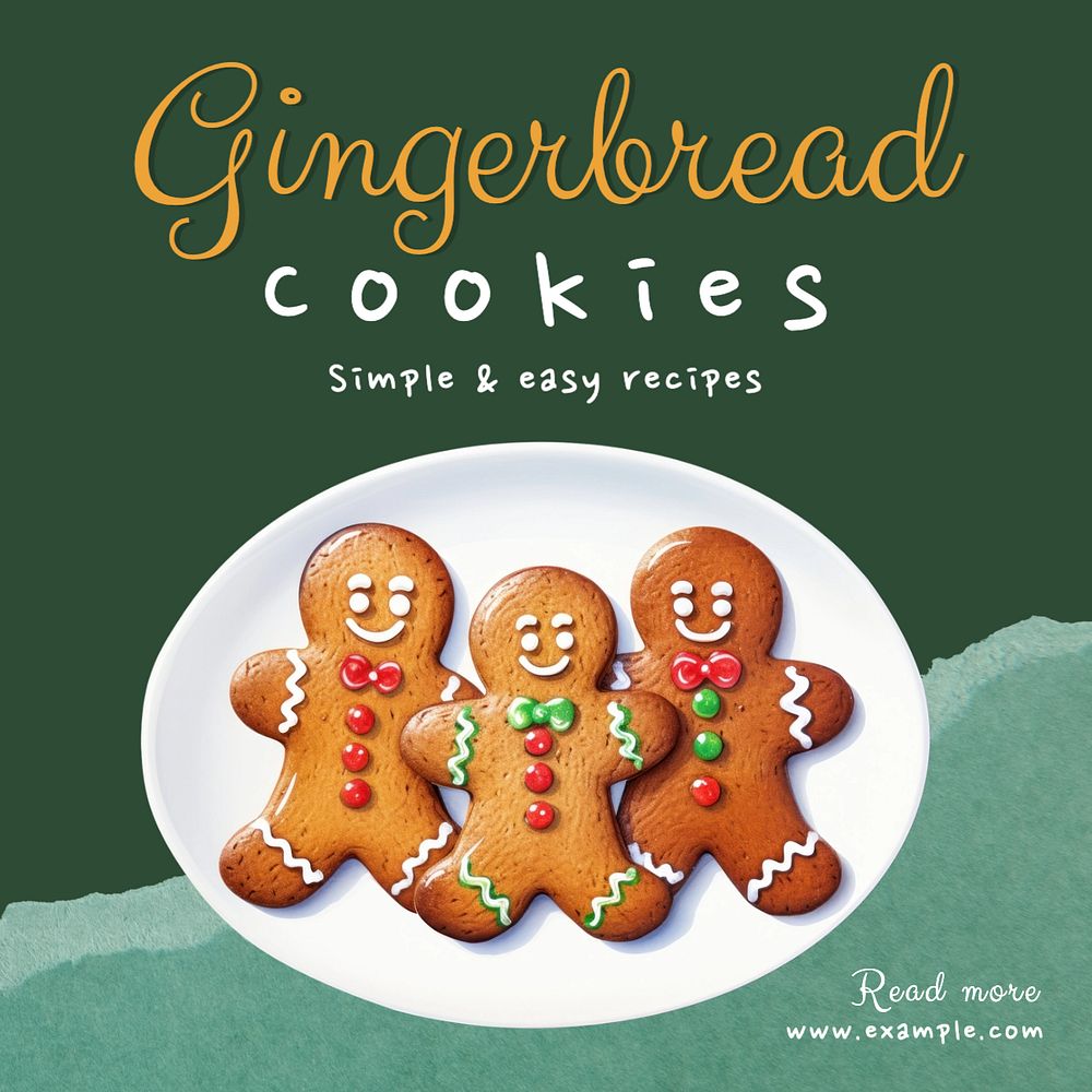 Gingerbread cookie recipe Instagram post template, editable text