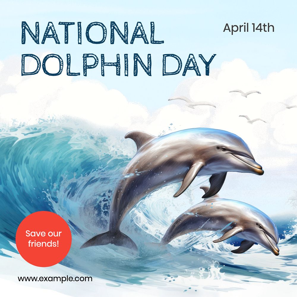 National dolphin day Instagram post template, editable text