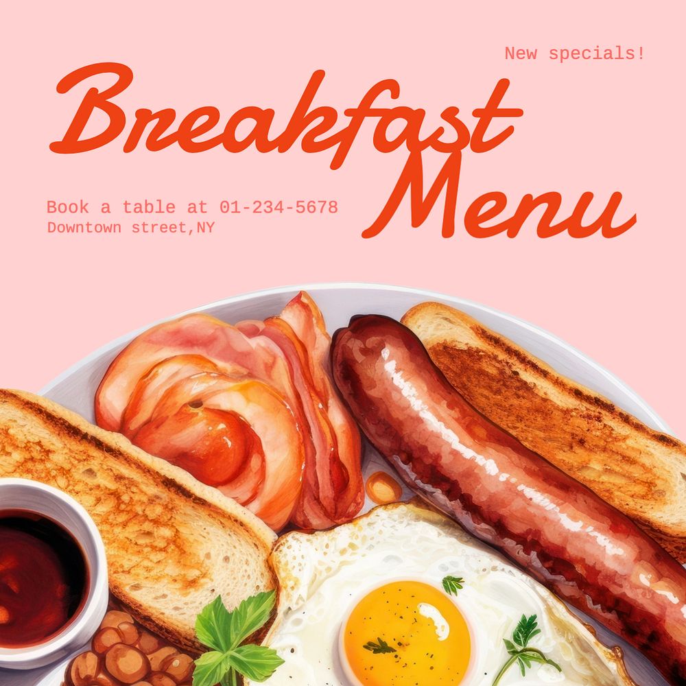 Breakfast menu Instagram post template, editable text