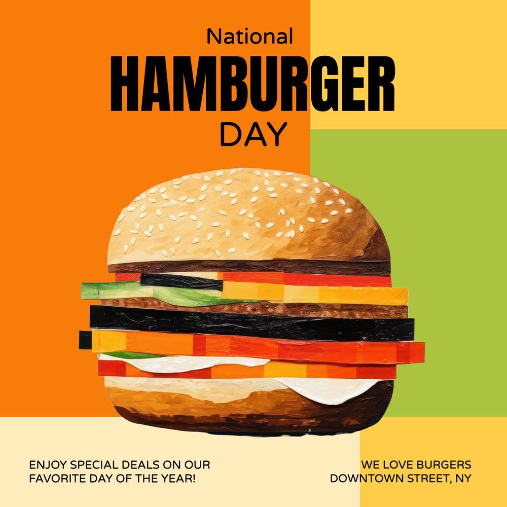 National Hamburger Day Instagram post template, editable text