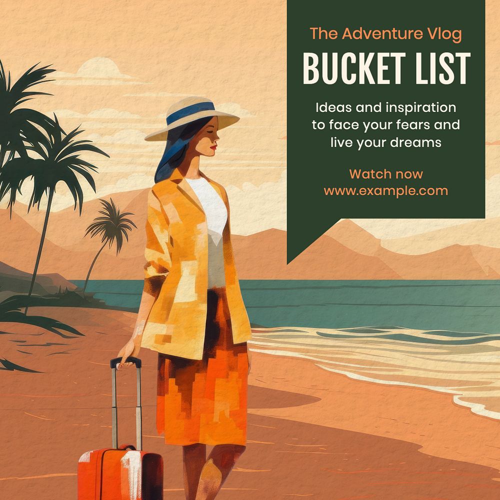 Bucket list Instagram post template, editable text