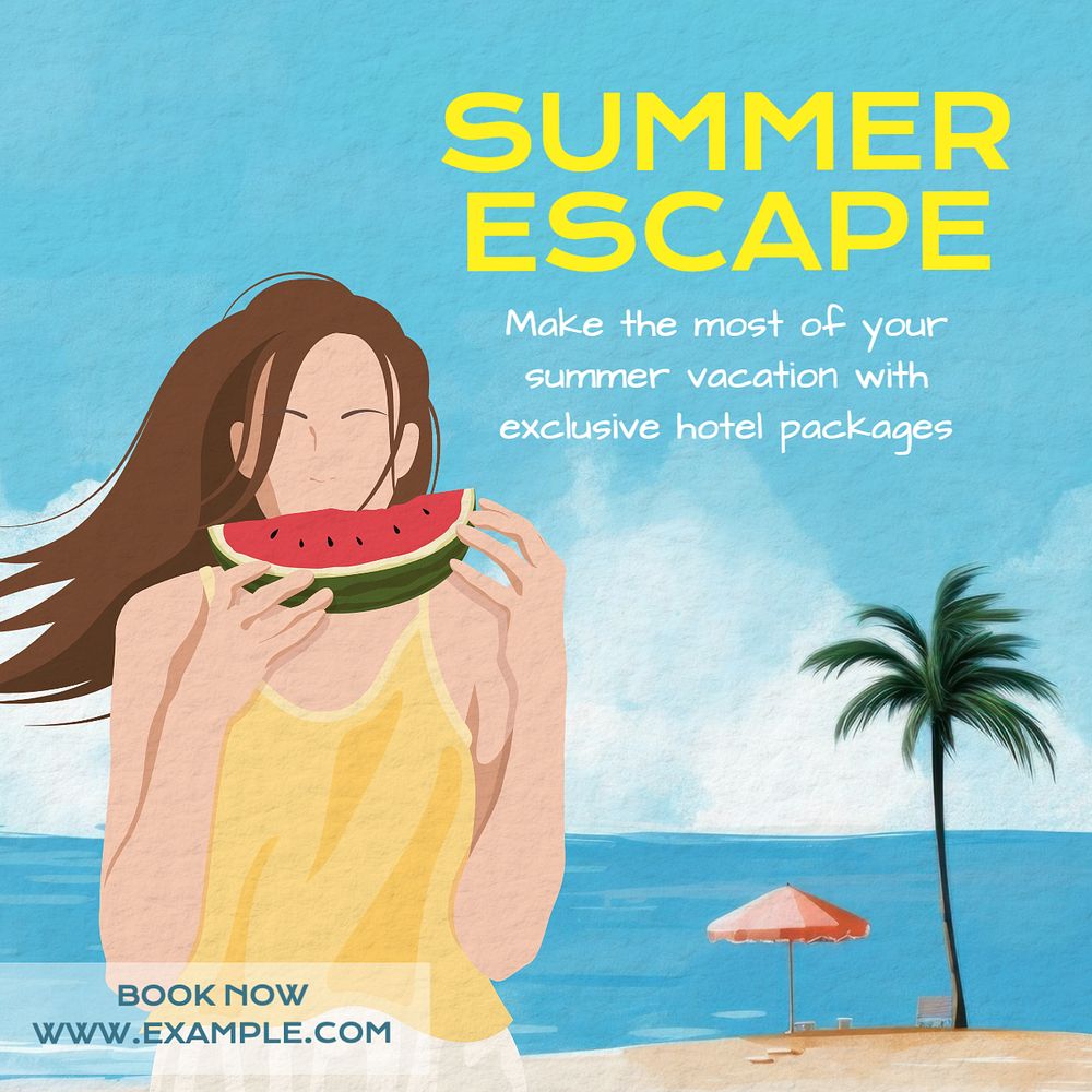 Summer escape Instagram post template, editable text