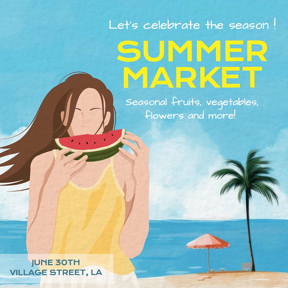 Summer market Instagram post template, editable text