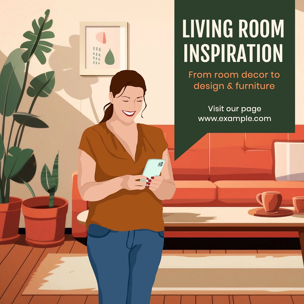 Living room inspiration Instagram post template, editable text