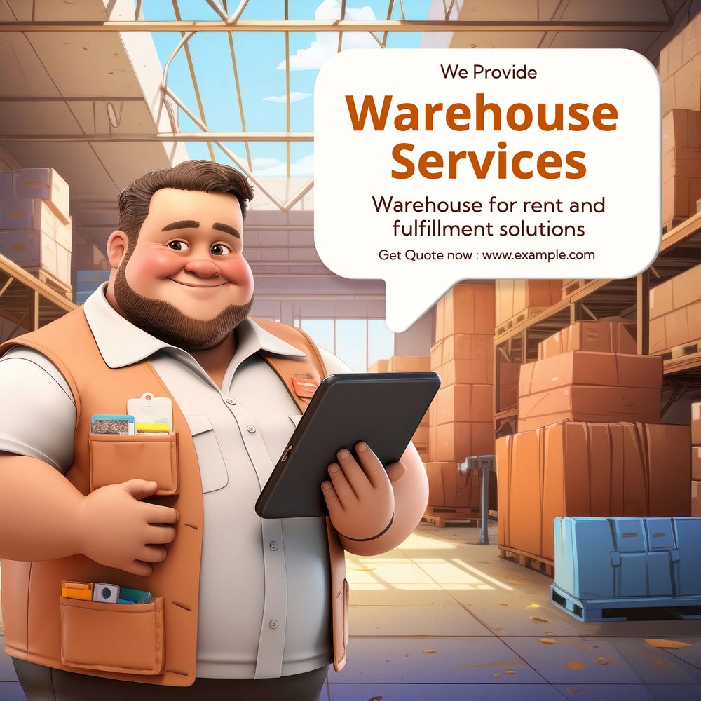 Warehouse services Instagram post template, editable text