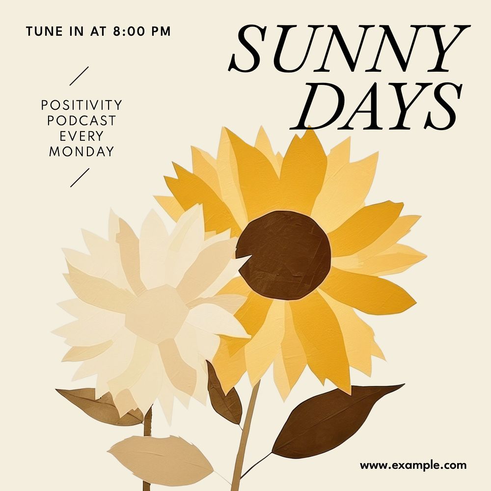 Sunny days podcast Instagram post template, editable text