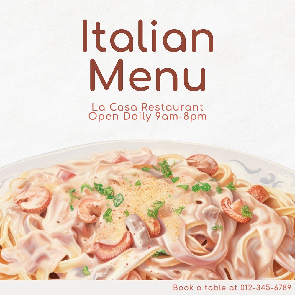 Italian food menu Instagram post template, editable text