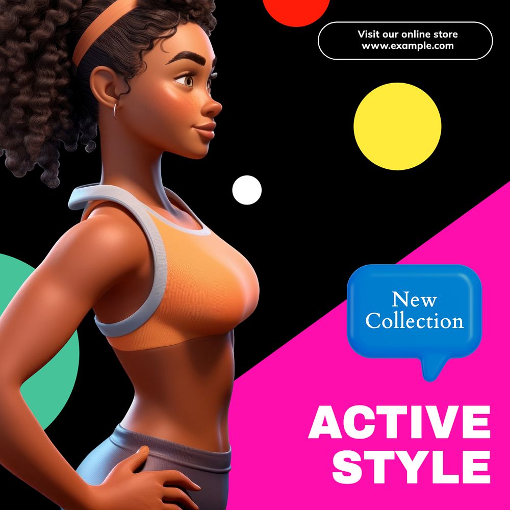 Active style, fashion Instagram post template, editable text