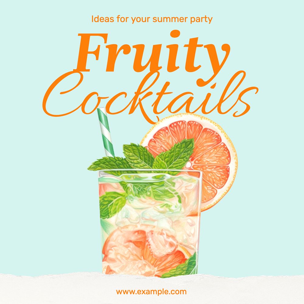 Fruity cocktails Instagram post template, editable text