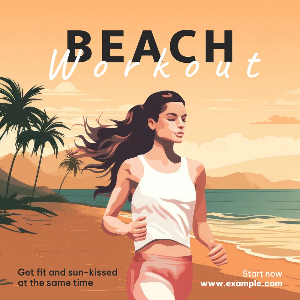 Beach workout Instagram post template, editable text