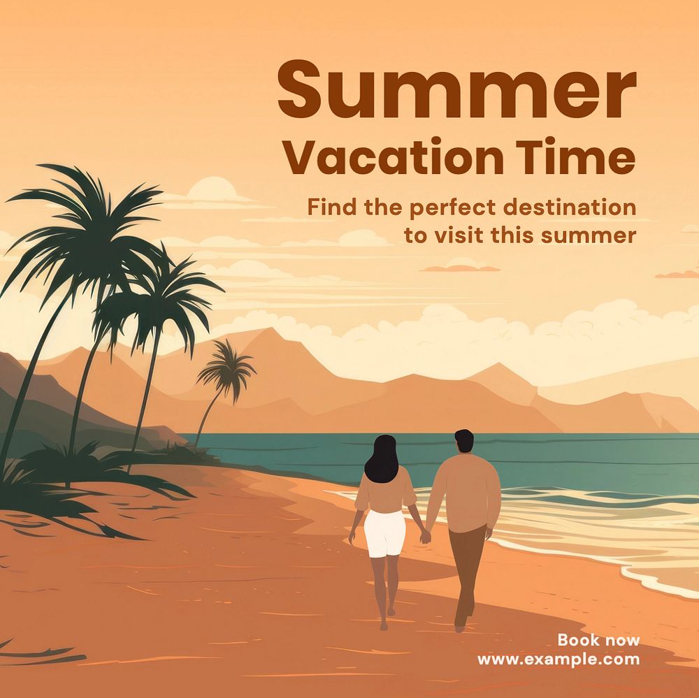 Summer vacation time Instagram post template, editable text