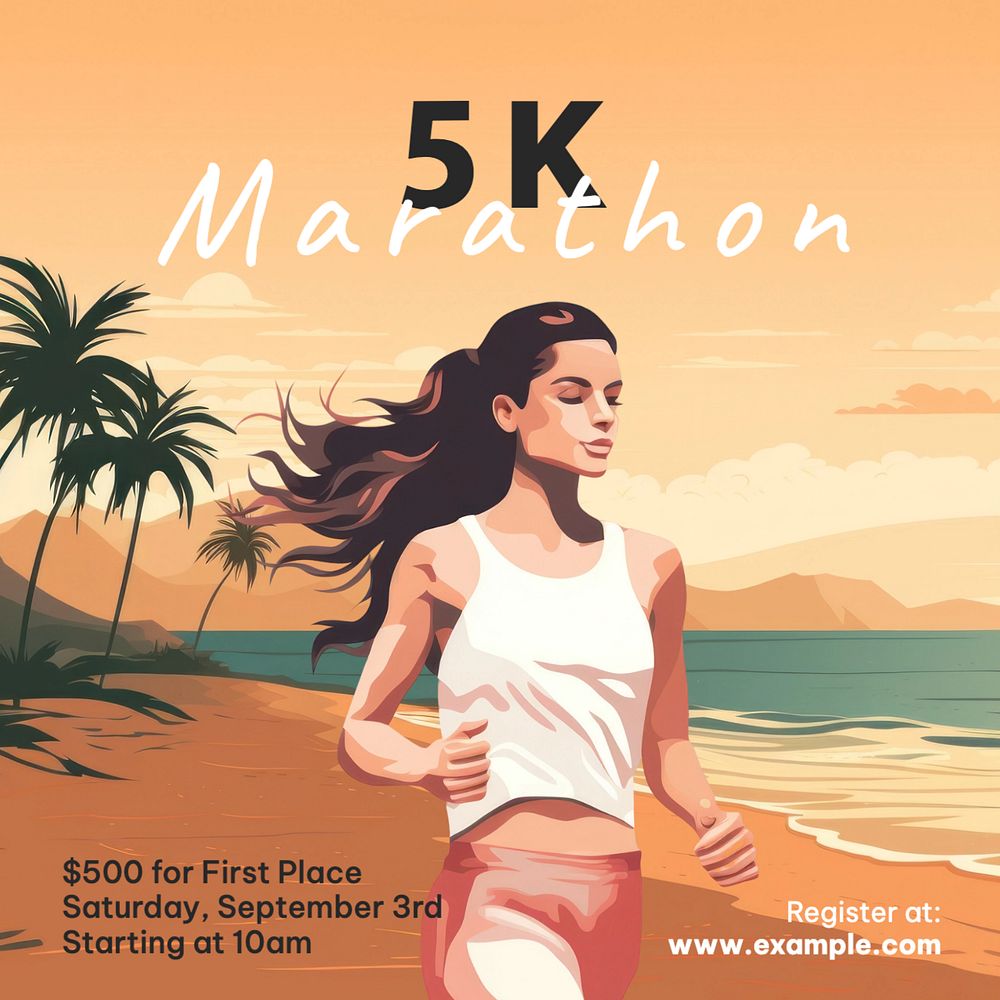 5k marathon Instagram post template, editable text