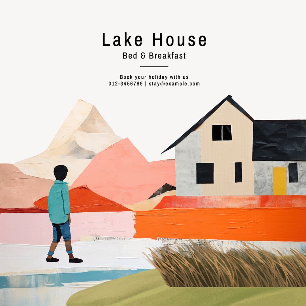 Lake house Instagram post template, editable text