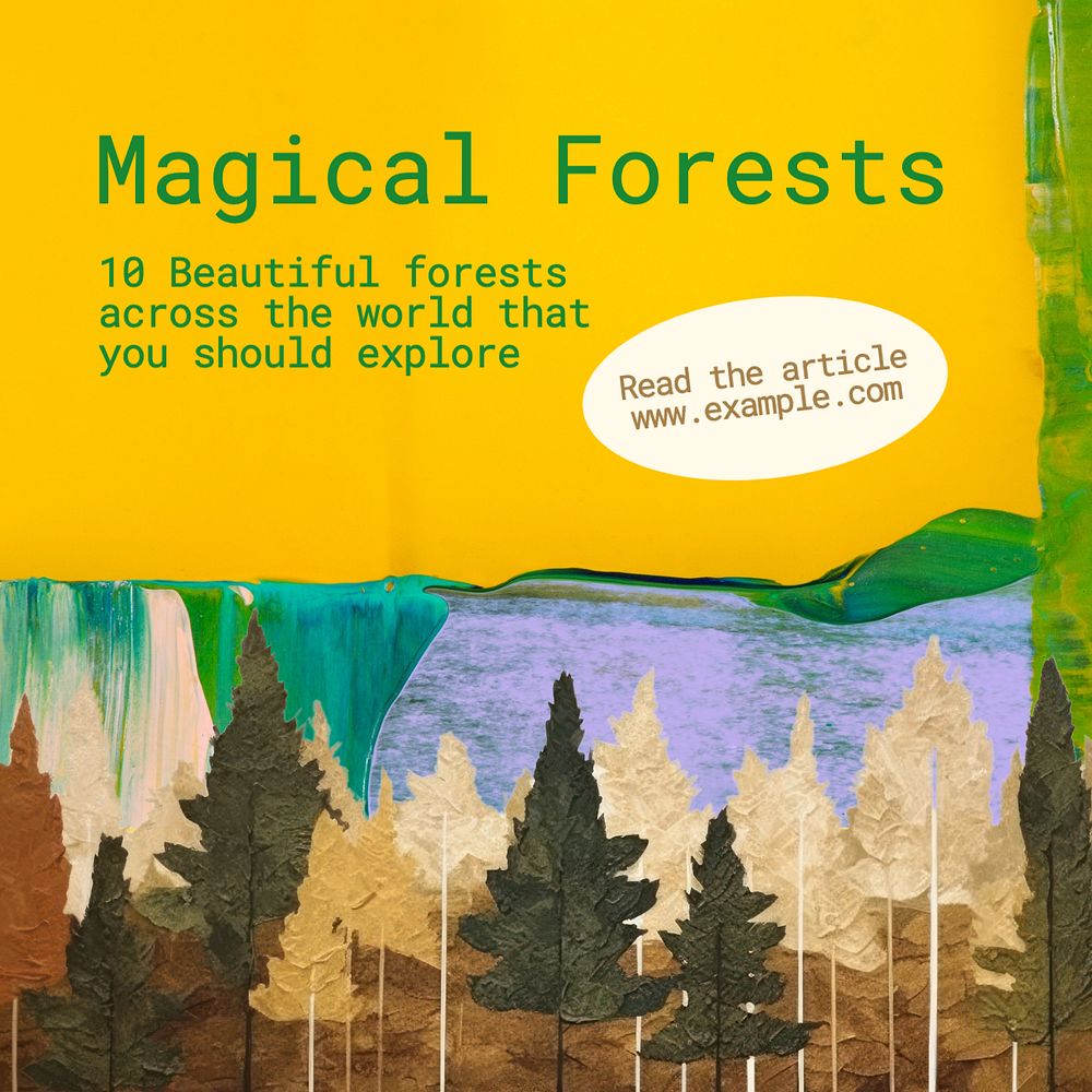 Magical forest Instagram post template, editable text