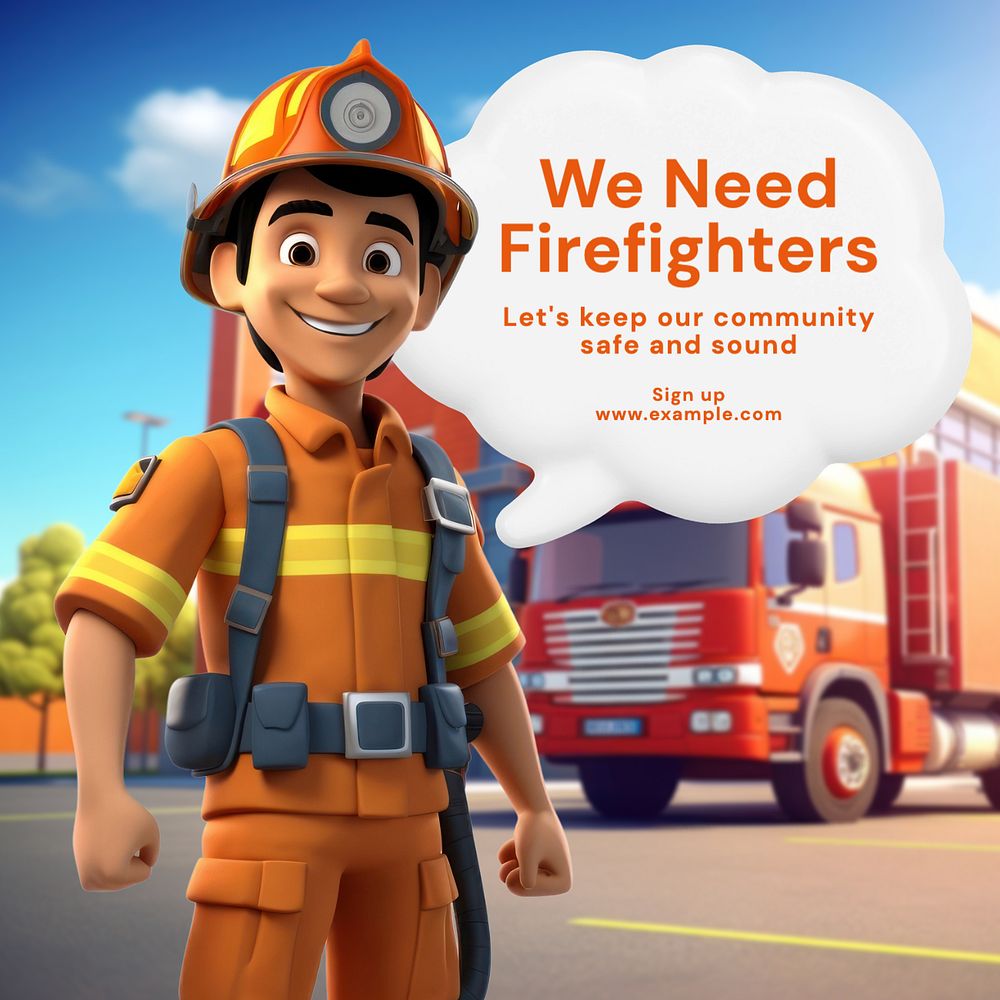 We need firefighters Instagram post template, editable text