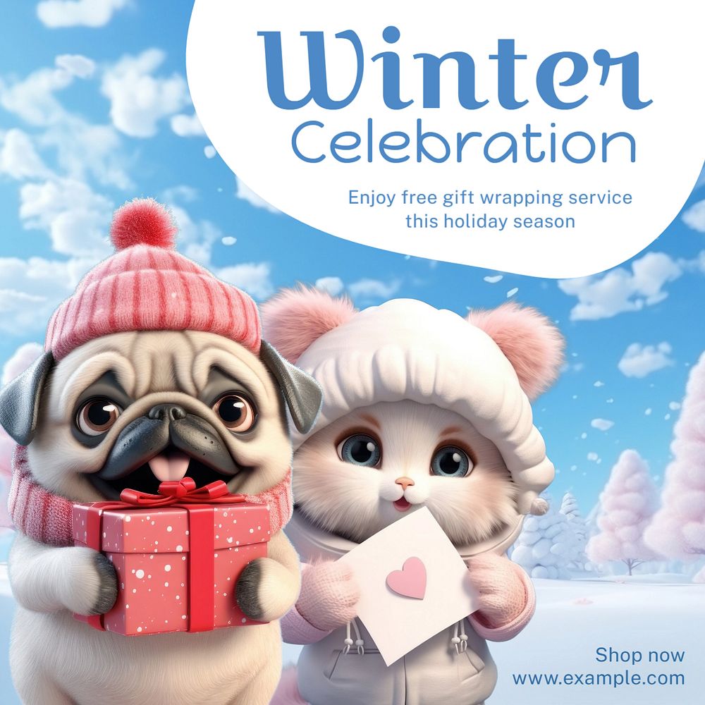 Winter celebration Instagram post template, editable text