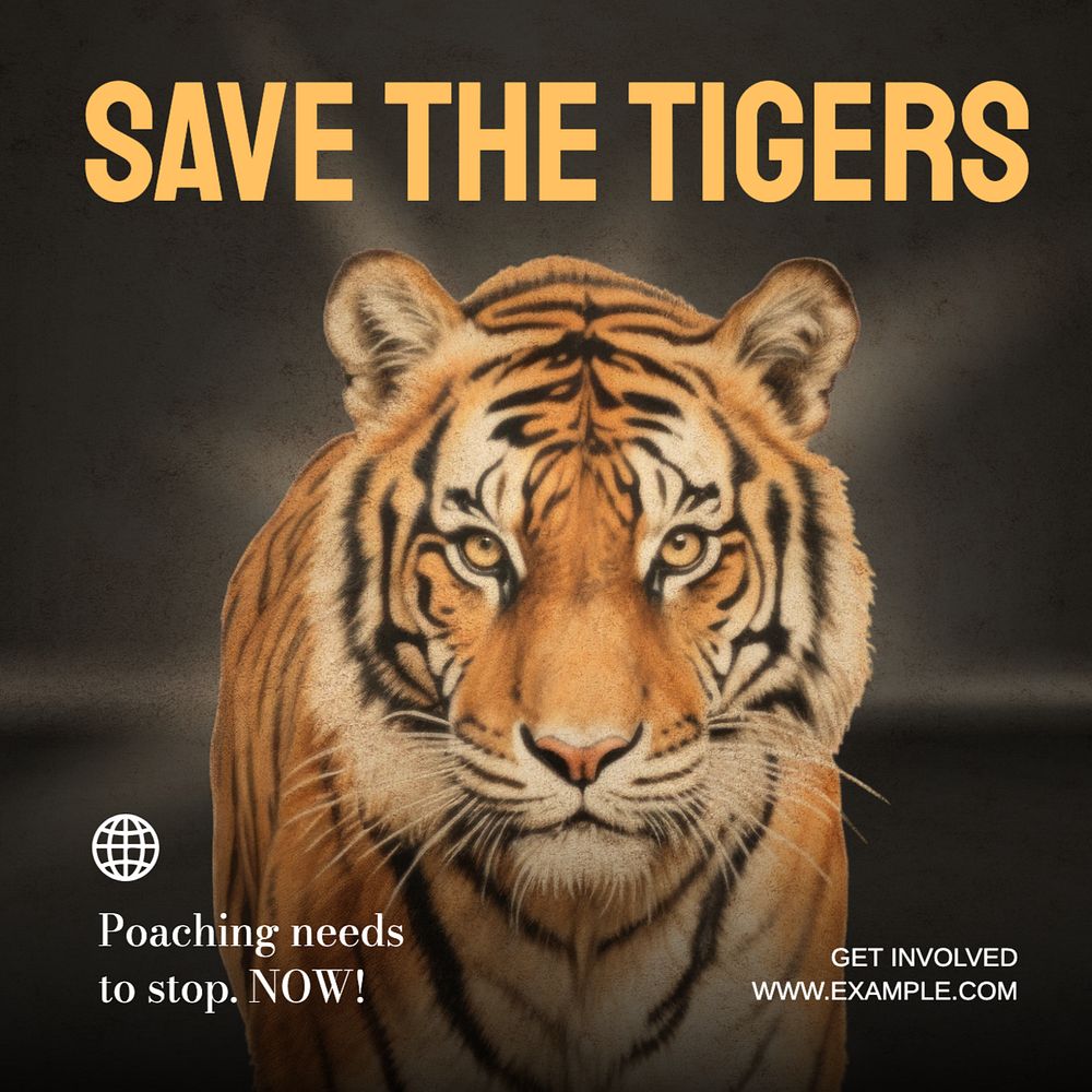 Save the tigers Instagram post template, editable text