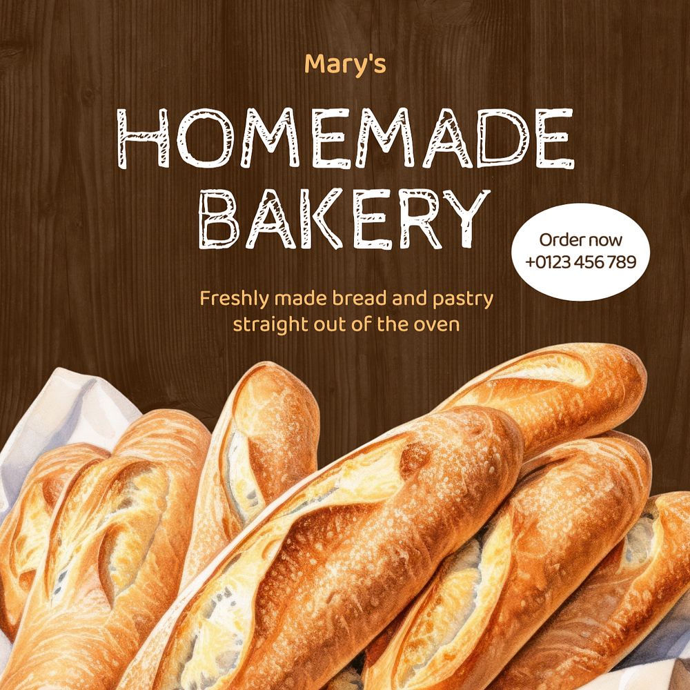 Homemade bakery Instagram post template, editable text