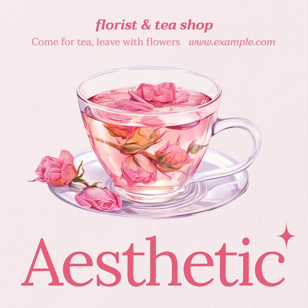 Florist and tea shop Instagram post template, editable text