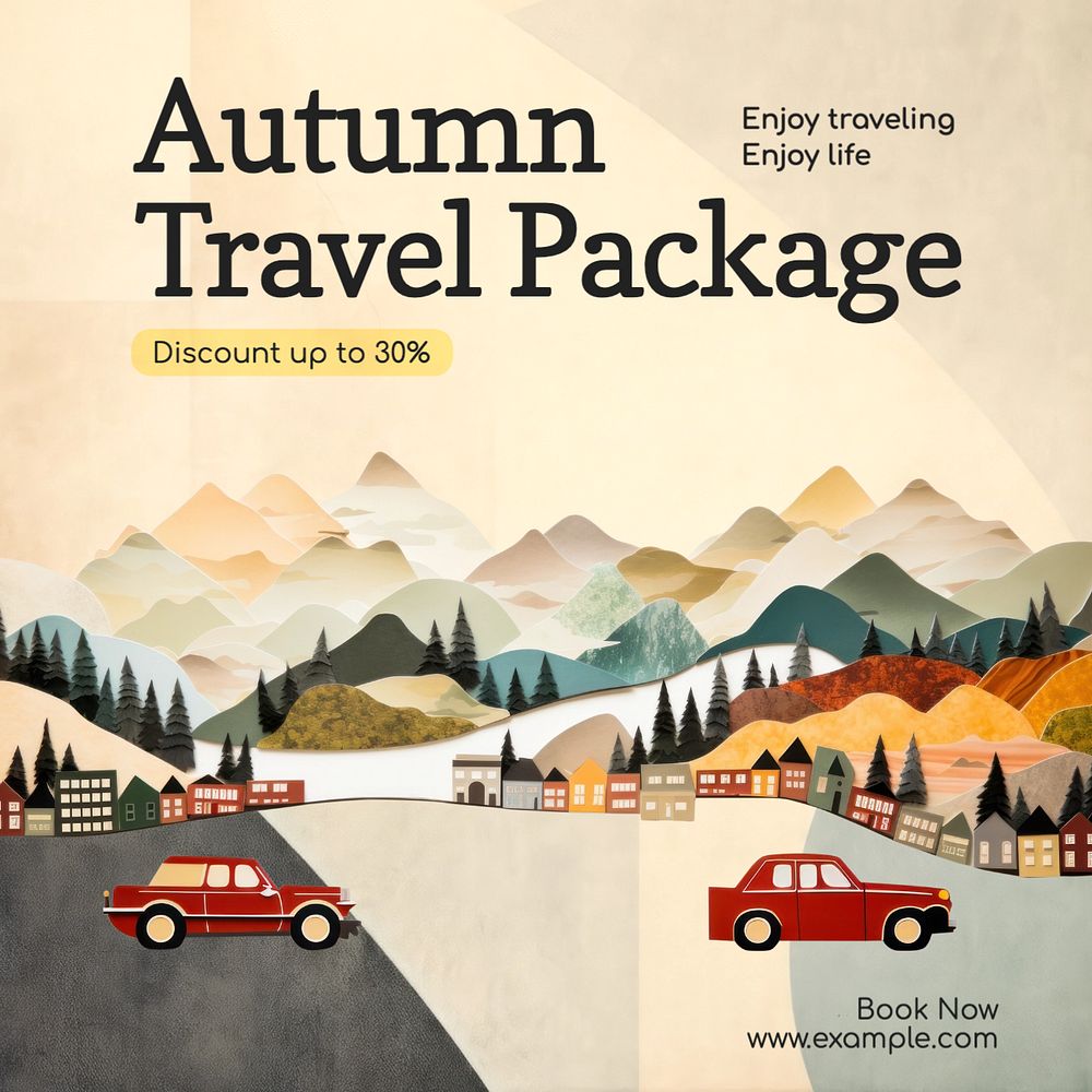 Autumn travel package Instagram post template, editable text