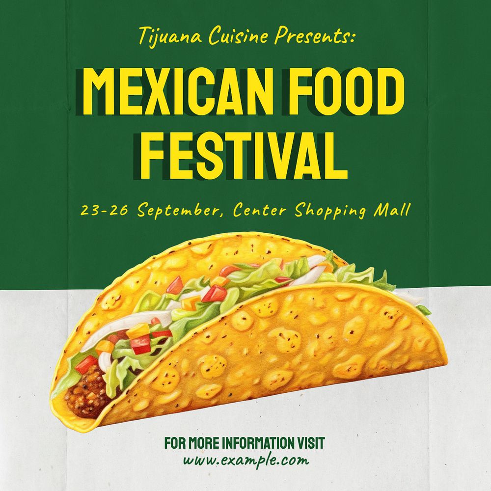 Mexican food festival Instagram post template, editable text