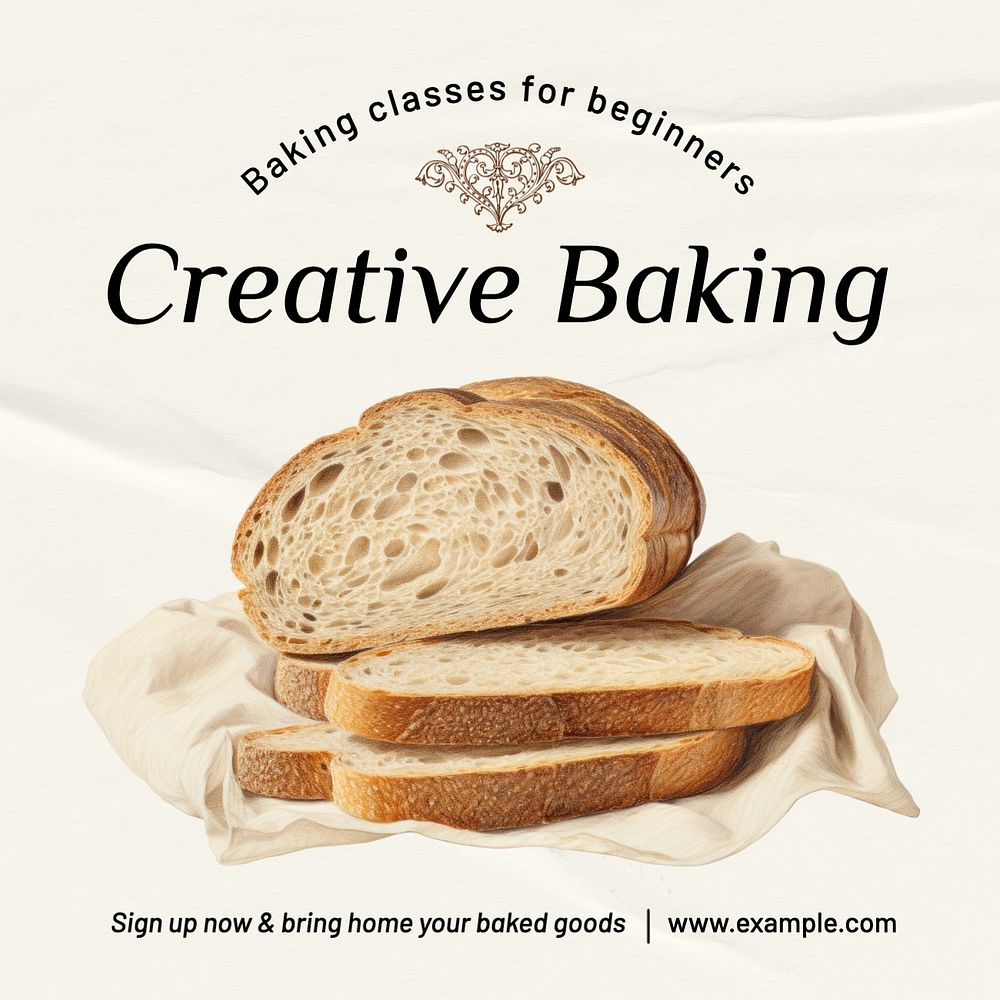 Creative baking class Instagram post template, editable text