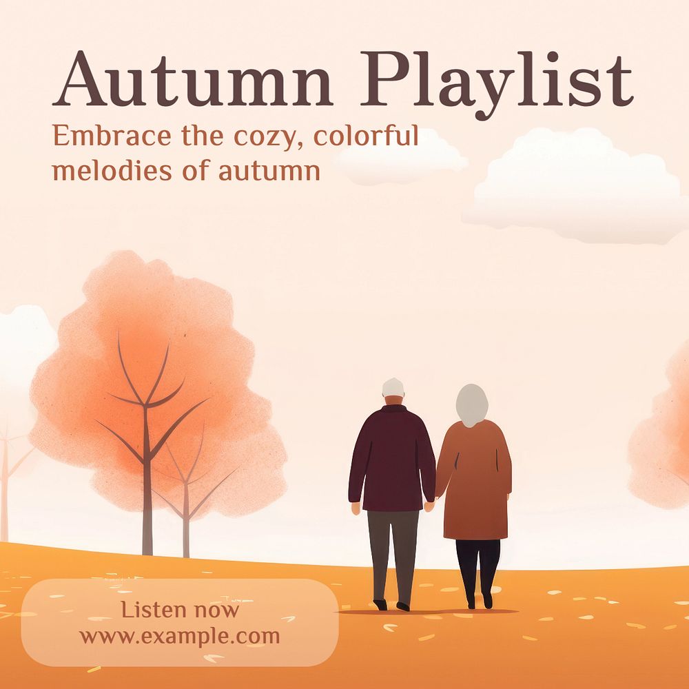 autumn playlist Instagram post template, editable text